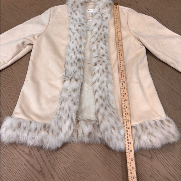 White House Black Market Cream Faux Fur Trim Suede Jacket Womens Size Medium - Picture 4 of 5